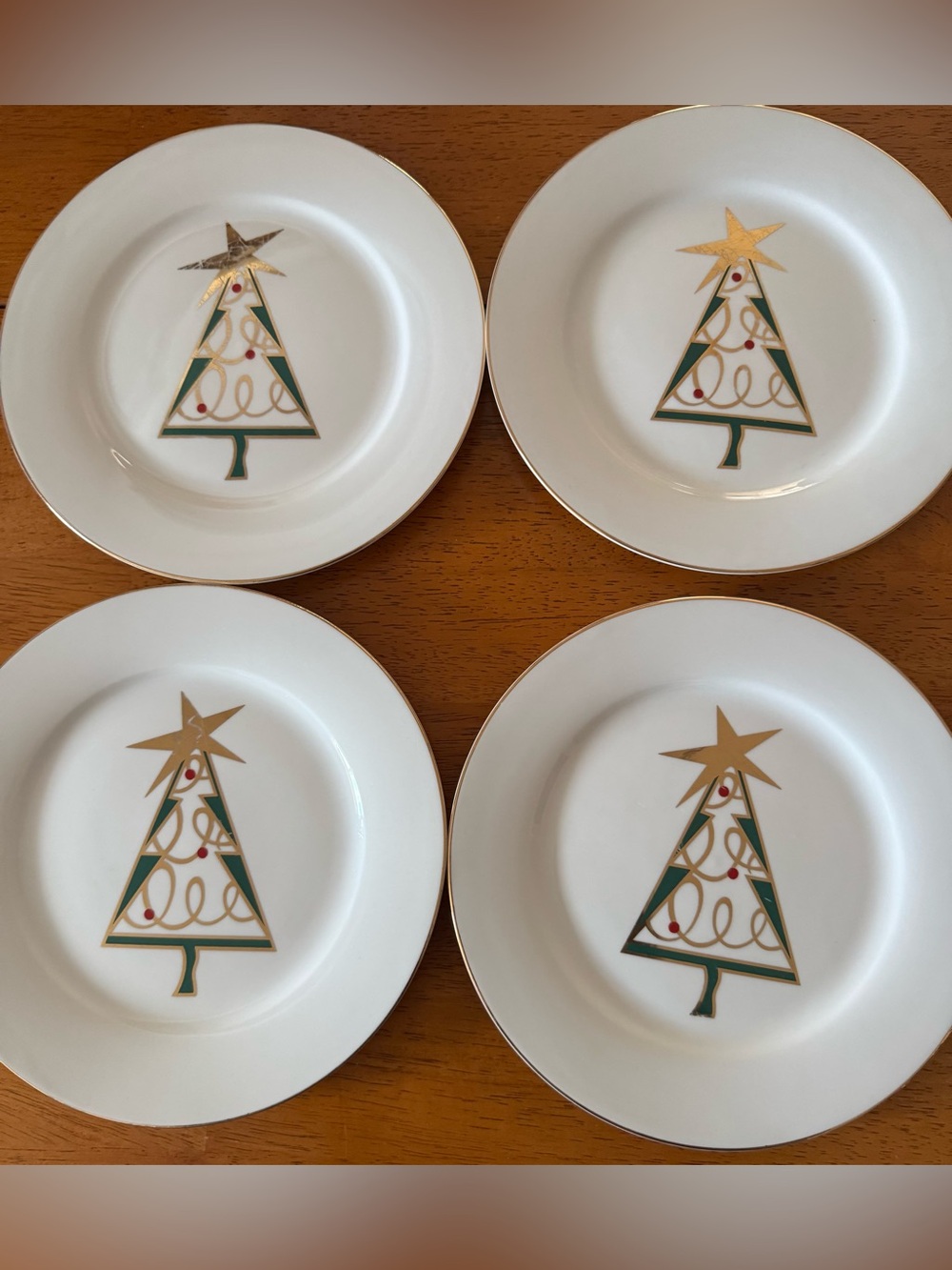 Good used condition Pier 1 Christmas Tree appetizer plates